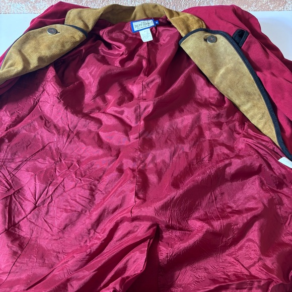 Vintage Ruff Hewn 90's Overcoat Double Breasted Equestrian Retro Red Medium - Picture 6 of 13